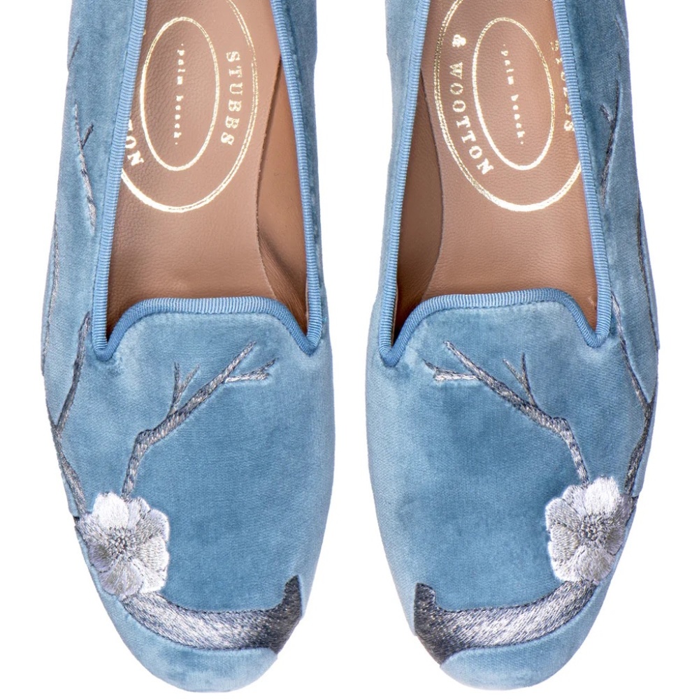 $575 New NIB Stubbs & Wootton Women's Classic Velvet Slippers Loafers Shoes 8.5